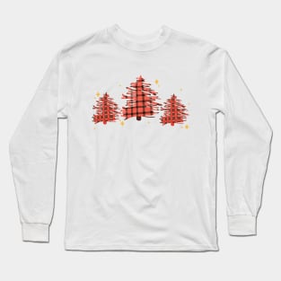 Pink and Red Buffalo Plaid Christmas Trees with Sparkles Long Sleeve T-Shirt